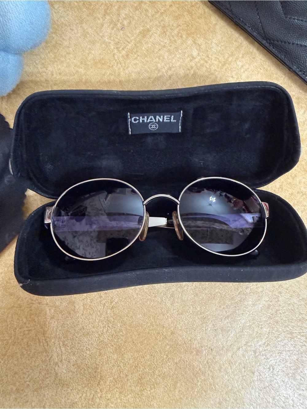 CHANEL Round Black Gradient Lens Sunglasses with Gold Trim